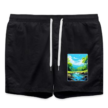 Golitha Falls England Uk Travel Poster Souvenir - Swim Trunks - black - Front - AI Model Male 185 light (185cm)