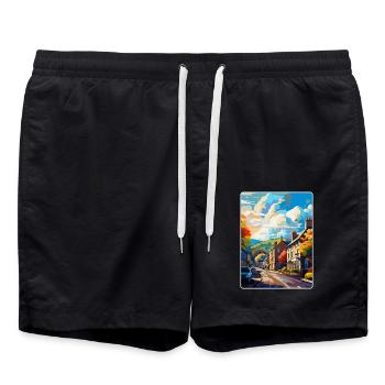 Skipton England Uk Vintage Reiseposter Souvenir - Badeshorts - Schwarz - Vorne - AI Model Male 185 light (185cm)