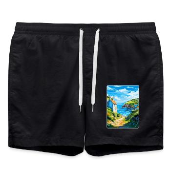 Cadgwith Cornwall England Uk Travel Poster WPA - Swim Trunks - black - Front - AI Model Male 185 light (185cm)