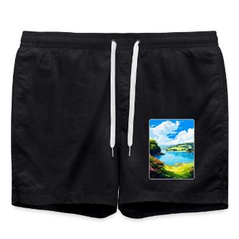 Helford River England Uk Reiseplakat Souvenir - Badeshorts - Schwarz - Vorne - AI Model Male 185 light (185cm)