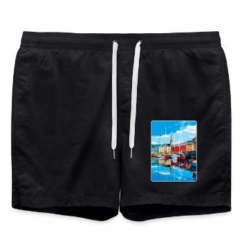 Padstow Cornwall England Uk Travel Poster Souvenir - Swim Trunks - black - Front - AI Model Male 185 light (185cm)