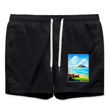 Marazion Cornwall England Uk Travel Poster WPA - Swim Trunks - black - Front - AI Model Male 185 light (185cm)