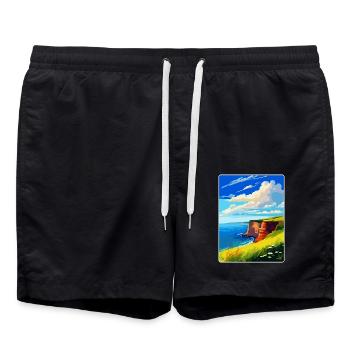 Berry Head Devon Vintage Travel Poster Souvenir - Swim Trunks - black - Front - AI Model Male 185 light (185cm)