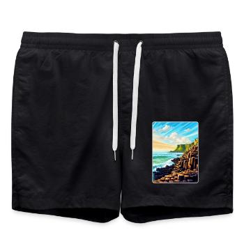 Giant Causeway Irland Uk Reiseposter Souvenir - Badeshorts - Schwarz - Vorne - AI Model Male 185 light (185cm)