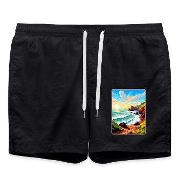 Hartland Quay Devon Vintage Travel Poster Souvenir - Swim Trunks - black - Front - AI Model Male 185 light (185cm)