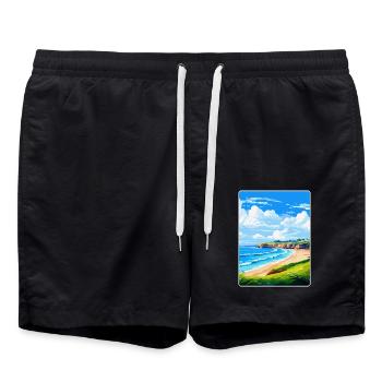 Maenporth Cornwall England Uk Travel Poster WPA - Swim Trunks - black - Front - AI Model Male 185 light (185cm)