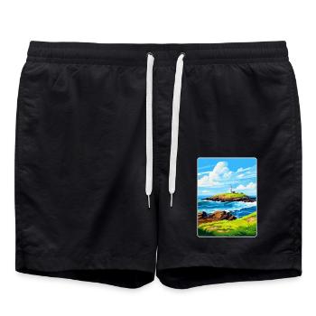Godrevy Point England Uk Reise Poster Souvenir - Badeshorts - Schwarz - Vorne - AI Model Male 185 light (185cm)