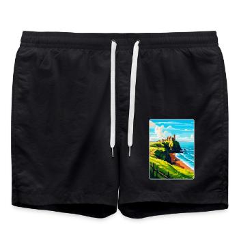 Dunnottar Castle England Uk Reise Poster Souvenir - Badeshorts - Schwarz - Vorne - AI Model Male 185 light (185cm)