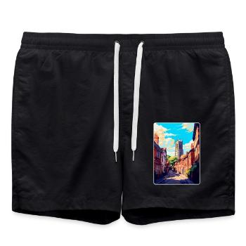 Ludlow England Uk Vintage Reiseposter Souvenir - Badeshorts - Schwarz - Vorne - AI Model Male 185 light (185cm)