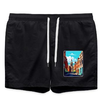 Leeds England Uk Vintage Travel Poster Souvenir - Swim Trunks - black - Front - AI Model Male 185 light (185cm)