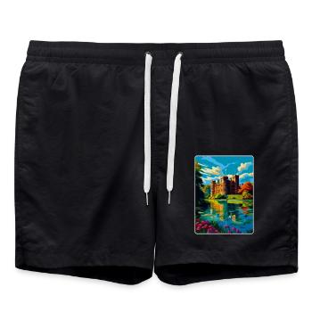 Hever Castle England Uk Reise Poster Souvenir WPA - Badeshorts - Schwarz - Vorne - AI Model Male 185 light (185cm)
