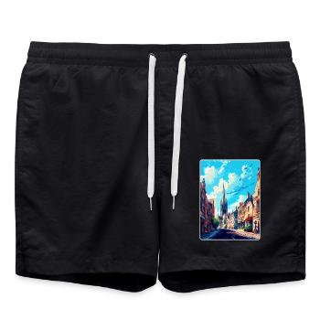 Oxford England Uk Vintage Travel Poster Souvenir - Swim Trunks - black - Front - AI Model Male 185 light (185cm)