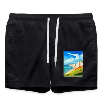 Seven Sisters Sussex Reiseposter Souvenir WPA - Badeshorts - Schwarz - Vorne - AI Model Male 185 light (185cm)