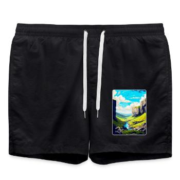 Malham Cove England Uk Reise Poster Souvenir WPA - Badeshorts - Schwarz - Vorne - AI Model Male 185 light (185cm)