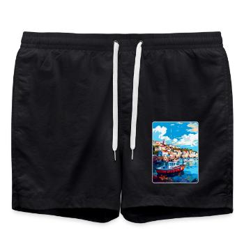 Brixham England Uk Vintage Reiseposter Souvenir - Badeshorts - Schwarz - Vorne - AI Model Male 185 light (185cm)
