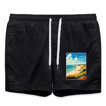 Hengistbury Head England Uk Reise Poster Souvenir - Badeshorts - Schwarz - Vorne - AI Model Male 185 light (185cm)