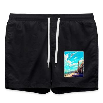Brighton England Uk Vintage Reise Poster Souvenir - Badeshorts - Schwarz - Vorne - AI Model Male 185 light (185cm)