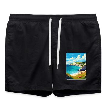 Lulworth Cove, England, Vereinigtes Königreich, Reiseposter, Souvenir - Badeshorts - Schwarz - Vorne - AI Model Male 185 light (185cm)