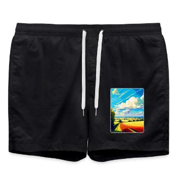 Lincolnshire Wolds Vintage Travel Poster Souvenir - Swim Trunks - black - Front - AI Model Male 185 light (185cm)