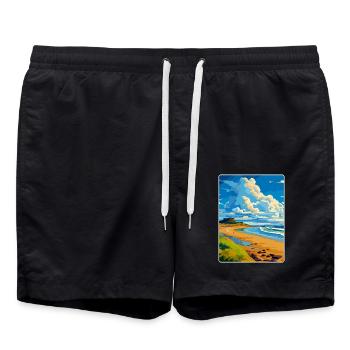 Northumberland Coast Anob Travel Poster Souvenir - Swim Trunks - black - Front - AI Model Male 185 light (185cm)