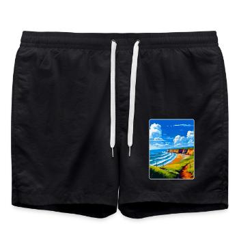 North Devon Vintage Travel Poster Souvenir WPA - Swim Trunks - black - Front - AI Model Male 185 light (185cm)