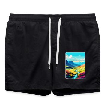 Brecon Beacons Pays de Galles Royaume-Uni Affiche de voyage Souvenir WPA - Short de bain - noir - Devant - AI Model Male 185 light (185cm)