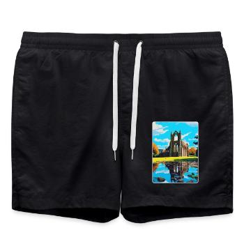 Bolton Abbey England Uk Travel Poster Souvenir WPA - Swim Trunks - black - Front - AI Model Male 185 light (185cm)