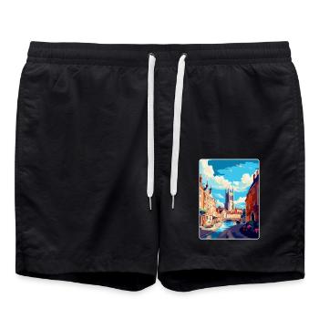 Exeter England Uk Vintage Reiseposter Souvenir - Badeshorts - Schwarz - Vorne - AI Model Male 185 light (185cm)