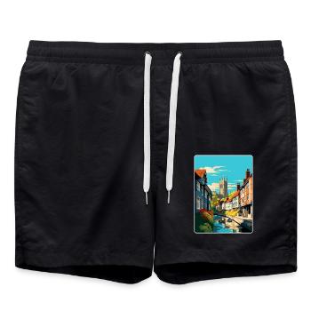 Canterbury England Uk Reiseposter Souvenir WPA - Badeshorts - Schwarz - Vorne - AI Model Male 185 light (185cm)