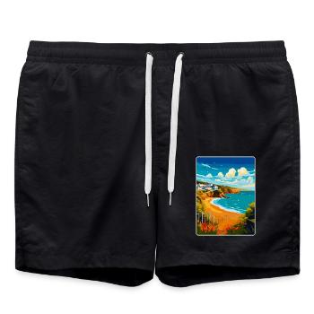 Devon West Country Vintage Travel Poster Souvenir - Swim Trunks - black - Front - AI Model Male 185 light (185cm)