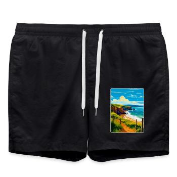 Devon West Country Vintage Travel Poster Souvenir - Swim Trunks - black - Front - AI Model Male 185 light (185cm)