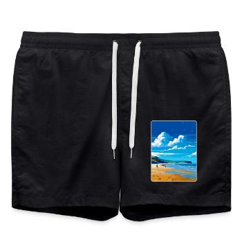 Croyde Beach Devon Vintage Travel Poster Souvenir - Swim Trunks - black - Front - AI Model Male 185 light (185cm)