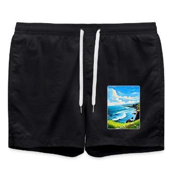 North Coast 500 Scotland Uk Vintage Travel Poster - Swim Trunks - black - Front - AI Model Male 185 light (185cm)