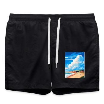 Filey England Uk Vintage Reiseplakat Souvenir - Badeshorts - Schwarz - Vorne - AI Model Male 185 light (185cm)
