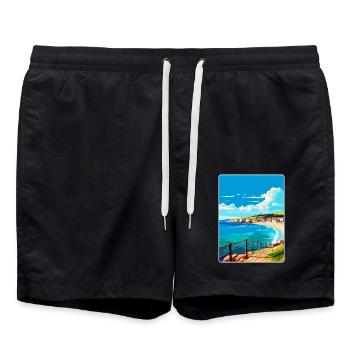 Swanage England Uk Vintage Reiseplakat Souvenir - Badeshorts - Schwarz - Vorne - AI Model Male 185 light (185cm)