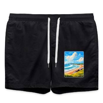 Woolacombe Devon Vintage Travel Poster Souvenir - Swim Trunks - black - Front - AI Model Male 185 light (185cm)