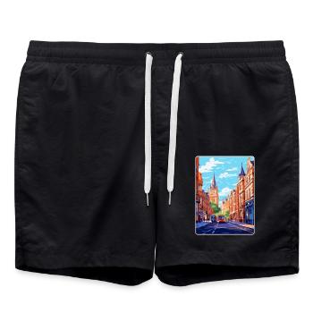 Oxford Street England Uk Vintage Travel Poster WPA - Swim Trunks - black - Front - AI Model Male 185 light (185cm)
