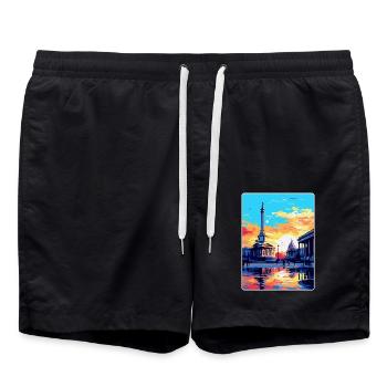 Trafalgar Square England Uk Vintage Reiseplakat - Badeshorts - Schwarz - Vorne - AI Model Male 185 light (185cm)
