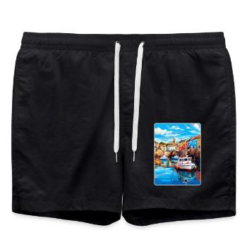 Mevagissey England Uk Vintage Reiseposter WPA - Badeshorts - Schwarz - Vorne - AI Model Male 185 light (185cm)