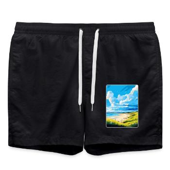 Beadnell England Uk Vintage Reiseplakat Souvenir - Badeshorts - Schwarz - Vorne - AI Model Male 185 light (185cm)