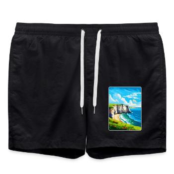 Flamborough Head England Uk Vintage Reiseposter - Badeshorts - Schwarz - Vorne - AI Model Male 185 light (185cm)