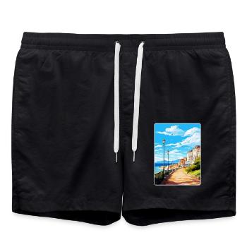 Llandudno Wales Uk Vintage Reiseplakat Souvenir - Badeshorts - Schwarz - Vorne - AI Model Male 185 light (185cm)