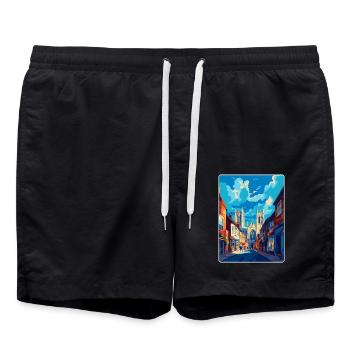 York England Uk Vintage Reiseplakat Souvenir WPA - Badeshorts - Schwarz - Vorne - AI Model Male 185 light (185cm)