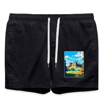 Alnwick Castle England Uk Vintage Reiseposter - Badeshorts - Schwarz - Vorne - AI Model Male 185 light (185cm)