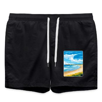 Portstewart Strand Ireland Uk Travel Poster WPA - Swim Trunks - black - Front - AI Model Male 185 light (185cm)