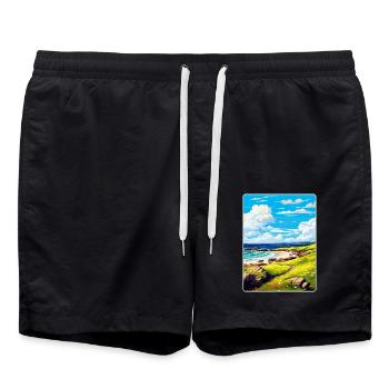 Isle Of Coll Schottland UK Vintage Reiseposter WPA - Badeshorts - Schwarz - Vorne - AI Model Male 185 light (185cm)
