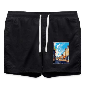 Skipton England Uk Vintage Reiseplakat Souvenir - Badeshorts - Schwarz - Vorne - AI Model Male 185 light (185cm)