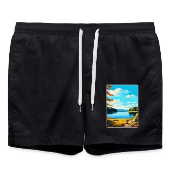 Kielder Water Forest Park England Uk Travel Poster - Swim Trunks - black - Front - AI Model Male 185 light (185cm)