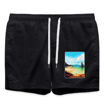 Île de Lewis, Écosse, Royaume-Uni, Affiche de voyage vintage - Short de bain - noir - Devant - AI Model Male 185 light (185cm)
