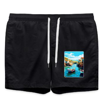 Port Issac England Uk Vintage Reiseposter WPA - Badeshorts - Schwarz - Vorne - AI Model Male 185 light (185cm)